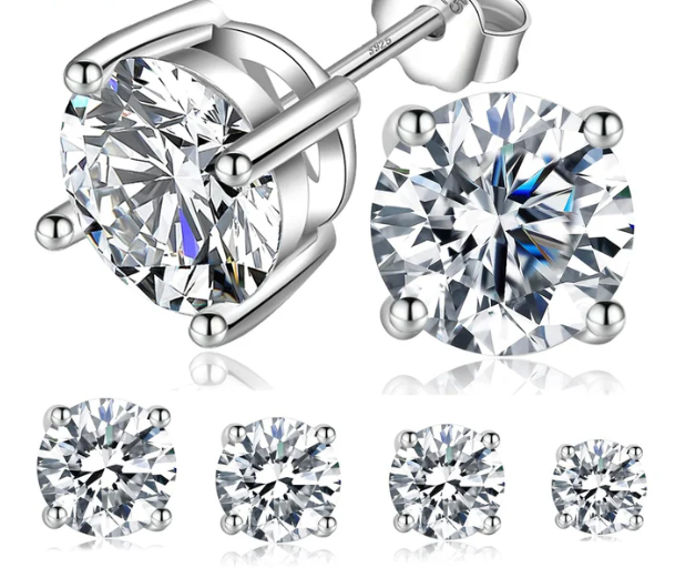 S925 ROUND SYNTHETIC MOISSANITE STUD EARRINGS ANNIVERSARY DAY GIFTS FOR MEN WOMEN