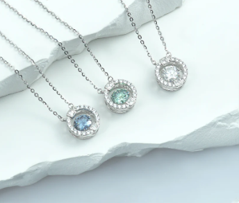 S925 1ct Round Synthetic Moissanite Flickering Halo Pendant Necklace Birthday Valentine's Day Gifts