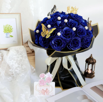 Glitter Roses Bouquet, Shiny Artificial Roses Flowers