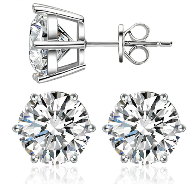 S925 0.1-4ct Round Synthetic Moissanite Six Prong Solitaire Stud Earring Valentine's Day Gifts for Men Women