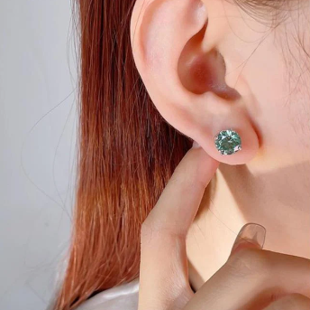S925 Round Synthetic Moissanite Prong Stud Earrings Anniversary Day Gifts For Men Women