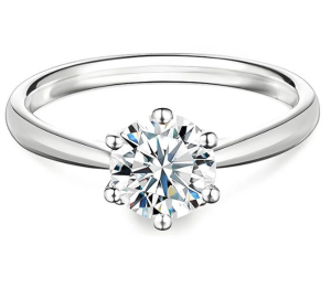 S925 1-2ct Round VVS Synthetic Moissanite Classic Six-Prong Ring Band Anniversary Valentine's Day Gifts