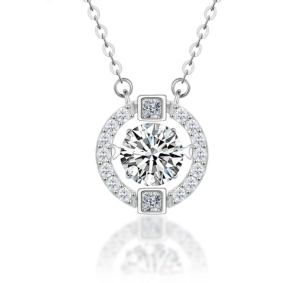 S925 1ct Round Synthetic Moissanite Flickering Halo Pendant Necklace Birthday Valentine's Day Gifts