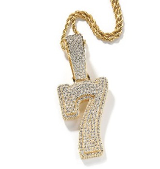 ZIRCONIA HIP HOP LARGE NUMBER PENDANT NECKLACE