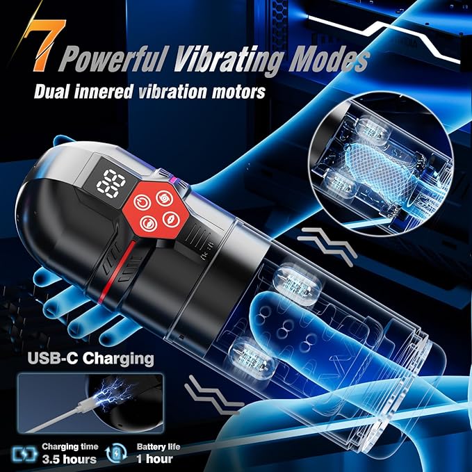 Male Masturbator Penis Pump - Male Sex Toys for Men with Upgrade 12 S Vacuum Pump & 7 Thrusting Rotating Vibrating Sucking Licking LCD Adult Toys Mens Sex Toys Pumps & Enlargers