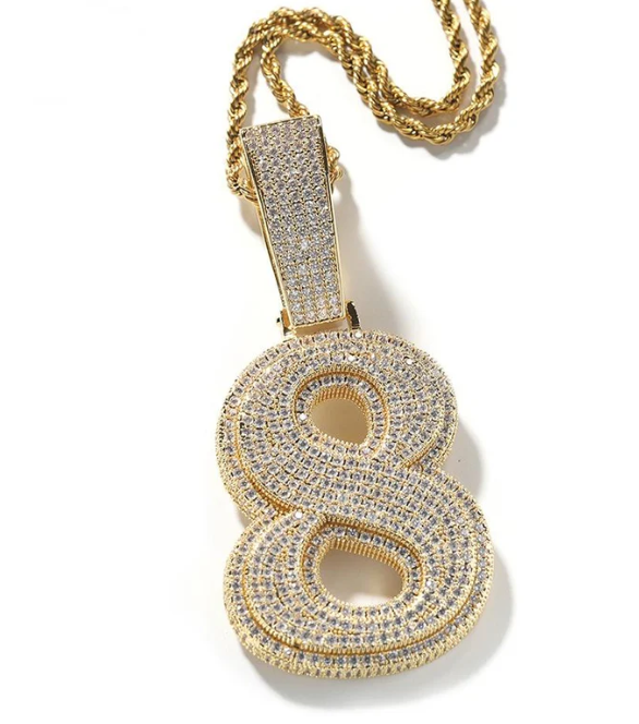 ZIRCONIA HIP HOP LARGE NUMBER PENDANT NECKLACE
