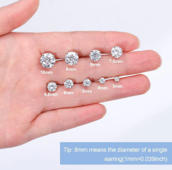 S925 ROUND SYNTHETIC MOISSANITE STUD EARRINGS ANNIVERSARY DAY GIFTS FOR MEN WOMEN