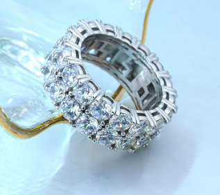 S925 Round VVS Synthetic Moissanite Double Row Eternity Hip Hop Ring Sweetie St Valentine's Day Gifts for Men Women