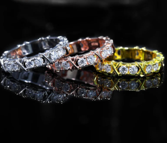 S925 VVS Synthetic Moissanite Hip Hop Cross Eternity Ring Wedding Anniversary Gift for Men Women