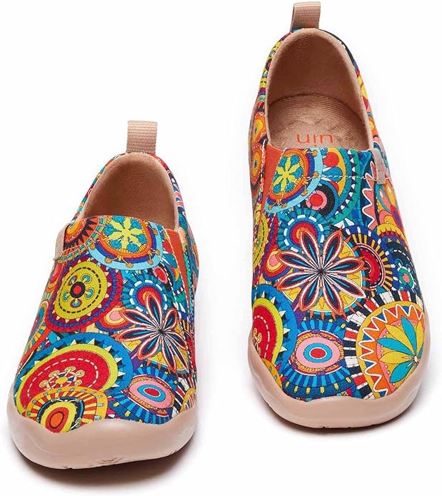 UIN Women's Blossom Slip On Shoes Colorful Comfortable Lightweight Art Travel Sneakers Casual Floral Stylish Everyday Loafers