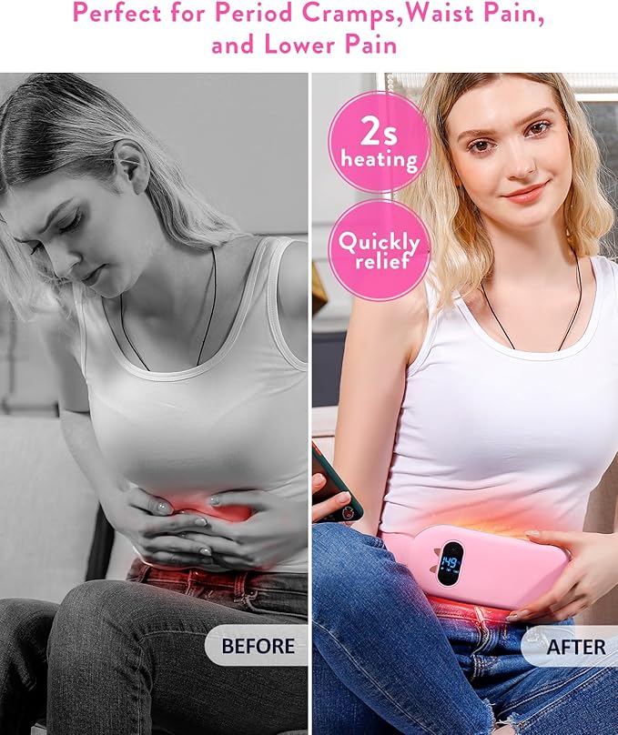 Portable Heating Pad for Period Cramps: FSA HSA Eligible Cordless Menstrual Heating Pad with 6 Heat Levels and 6 Massage Modes, 3s Fast Heating Gift for Women and Girl(Pink)