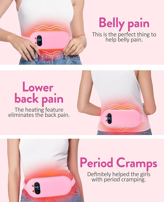 Portable Heating Pad for Period Cramps: FSA HSA Eligible Cordless Menstrual Heating Pad with 6 Heat Levels and 6 Massage Modes, 3s Fast Heating Gift for Women and Girl(Pink)