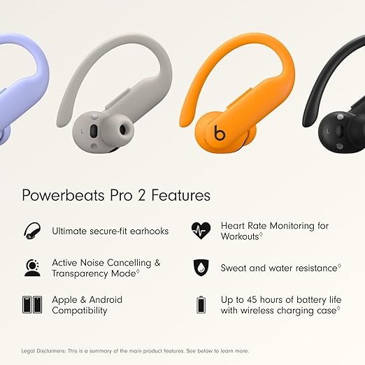 Beats Powerbeats Pro 2 Wireless Bluetooth Earbuds - Noise Cancelling, Heart Rate Monitor, IPX4, Up to 45H Battery & Charging Case, Works with Apple & Android - Electric Orange