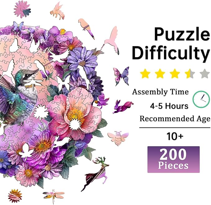 Jigfoxy Wooden Puzzles for Adults, Hummingbird Wood Puzzles Adult, Unique Animal Shape Wooden Jigsaw Puzzles for Adults, Birthday Gifts for Puzzle Lovers, Family, Friend (XL-17.3 * 16.6in-500 pcs)