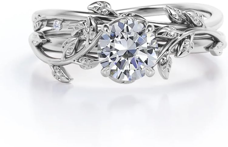 IGI Certified Lab Grown Diamond Wedding Ring Sets 1-3 Carat 10K 14K 18K Round Cut Leaf Bridal Sets Wedding Rings (D Color VVS Clarity)