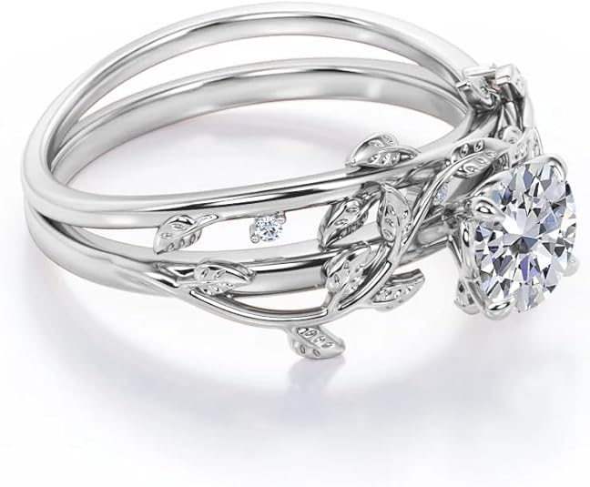IGI Certified Lab Grown Diamond Wedding Ring Sets 1-3 Carat 10K 14K 18K Round Cut Leaf Bridal Sets Wedding Rings (D Color VVS Clarity)
