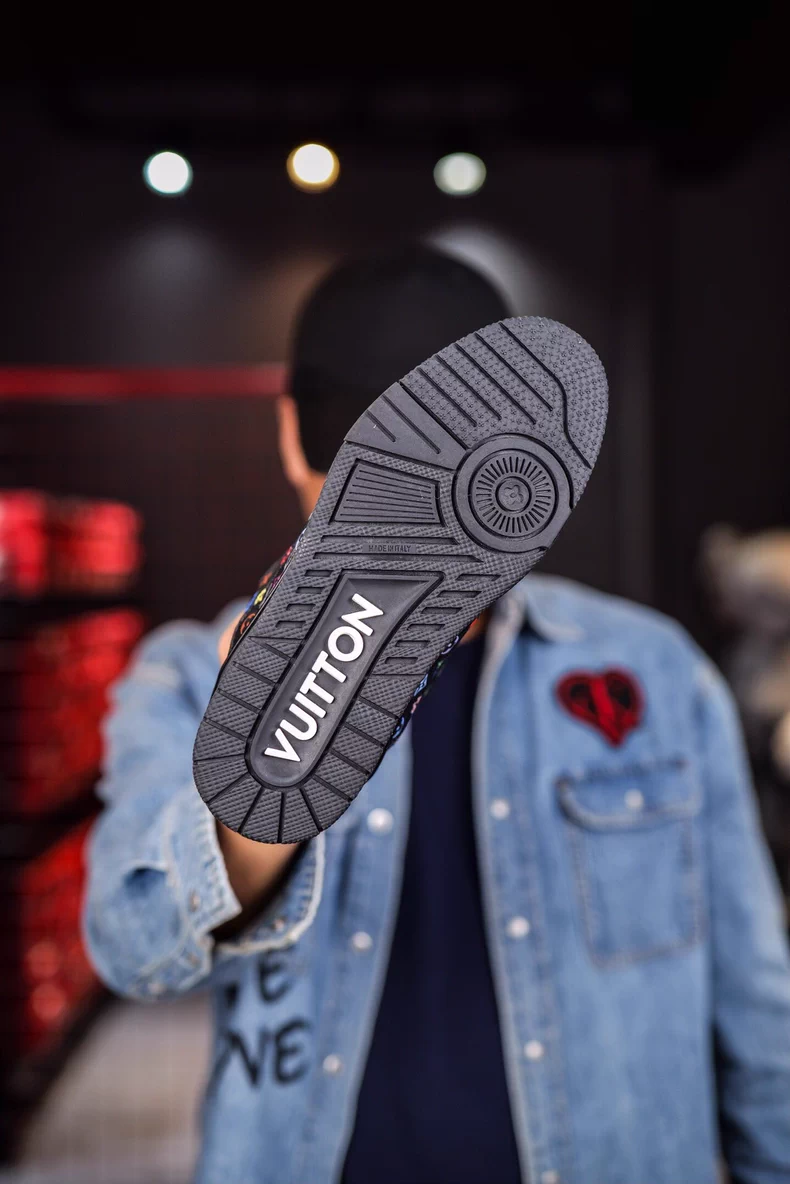 The Louis Vuitton x Takashi Murakami collaboration LV Trainer sneakers.
