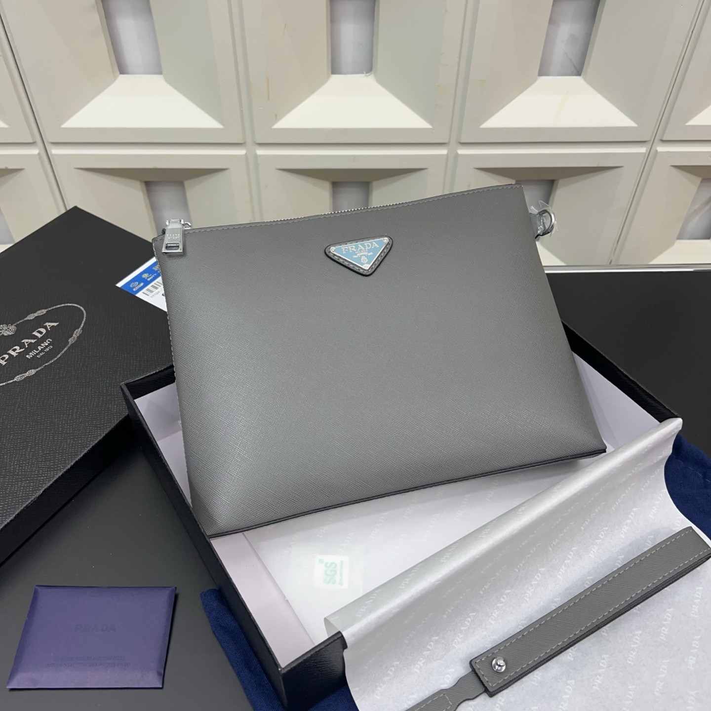 Prada Saffiano Leather Envelope Clutch