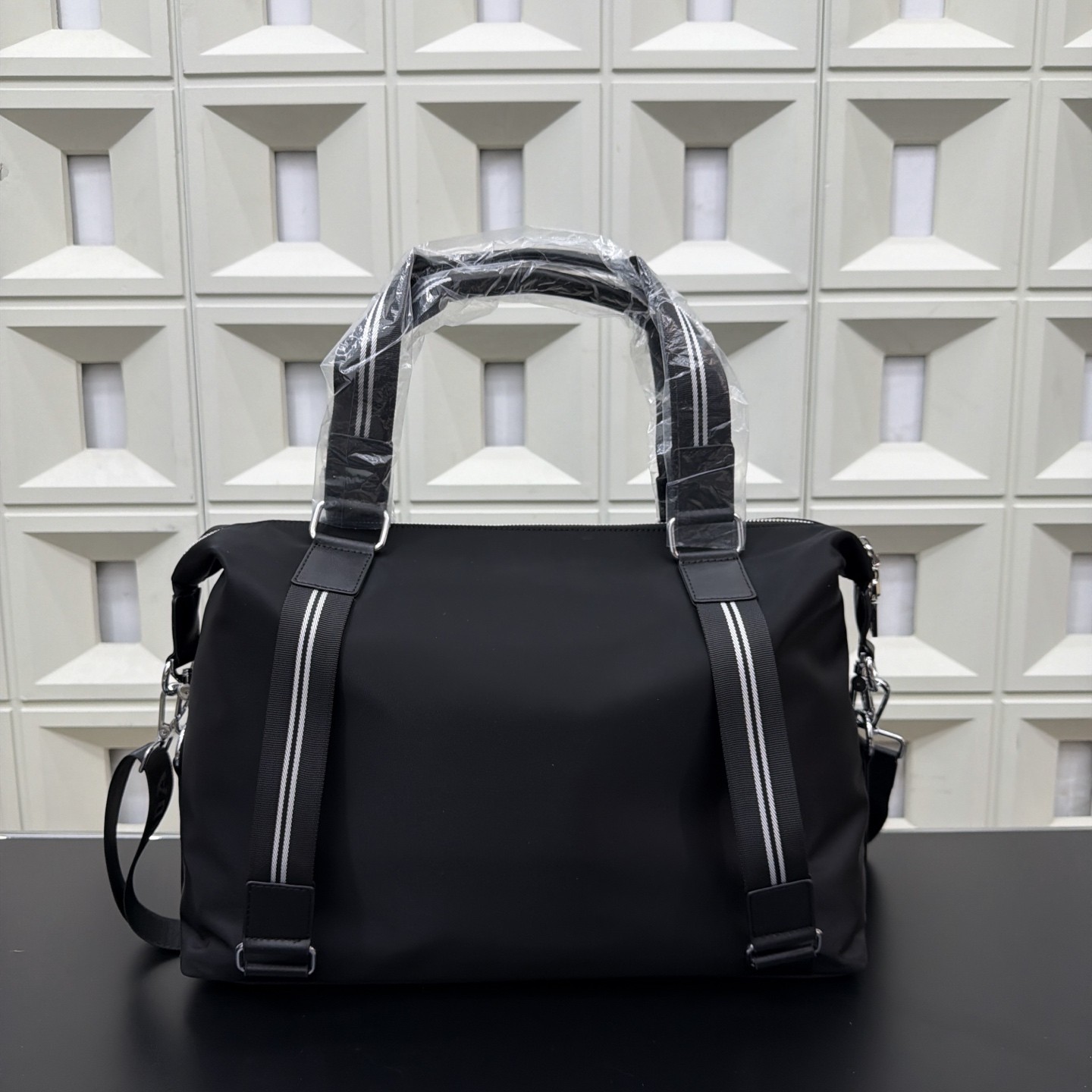 （Prada) Black Nylon Tote Travel Bag