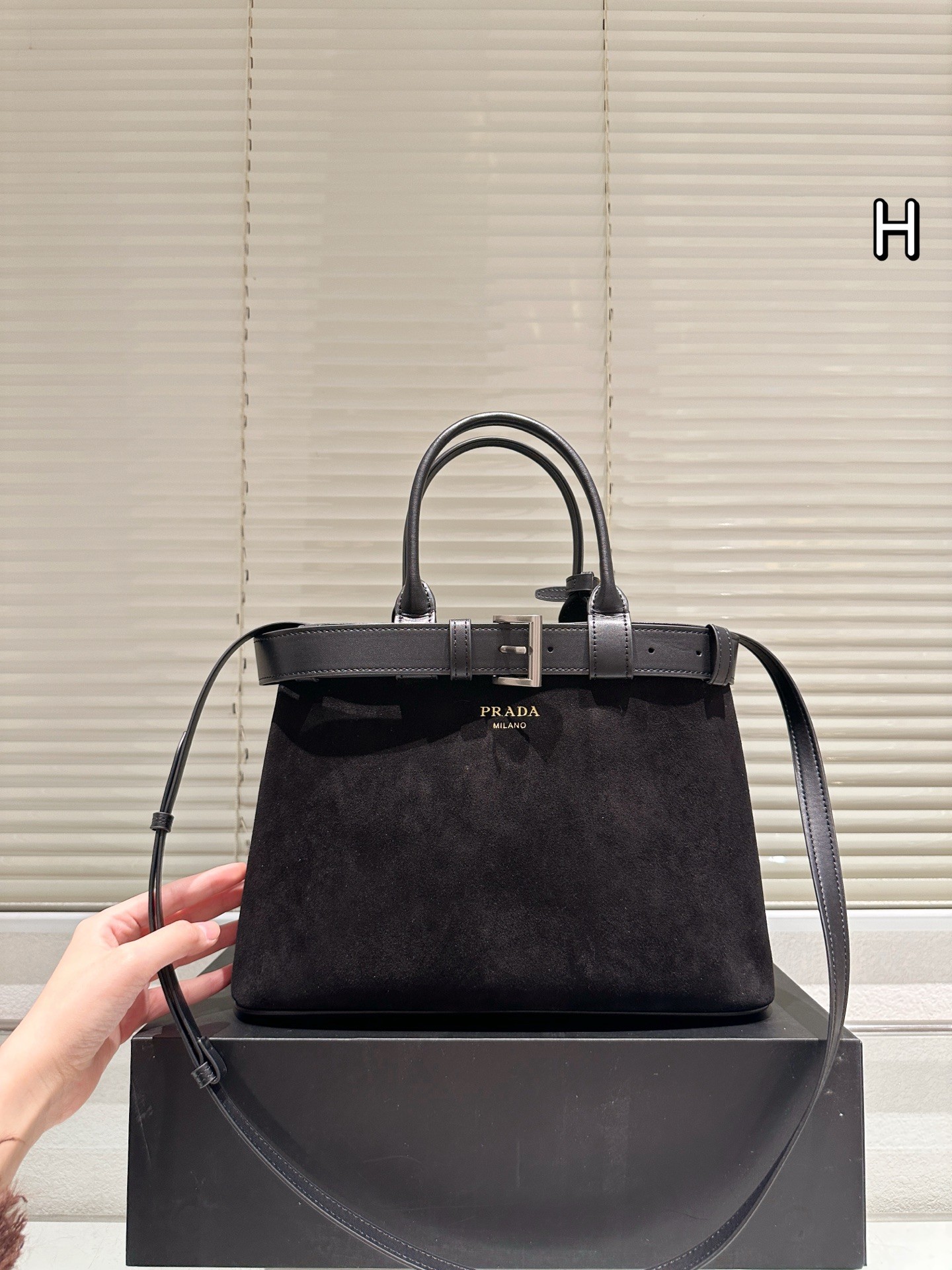 Prada Buckle Medium Suede Tote with Belt