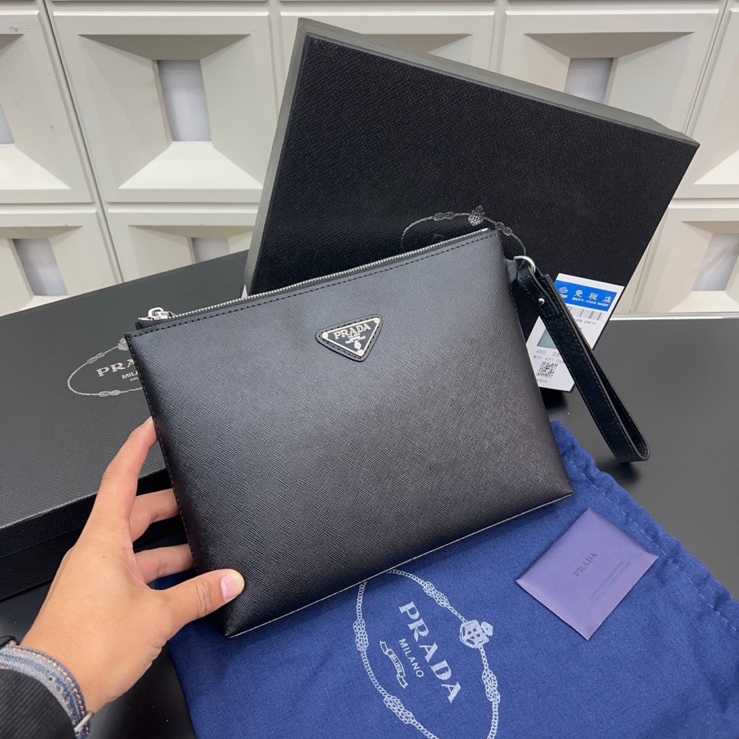 Prada Saffiano Leather Envelope Clutch