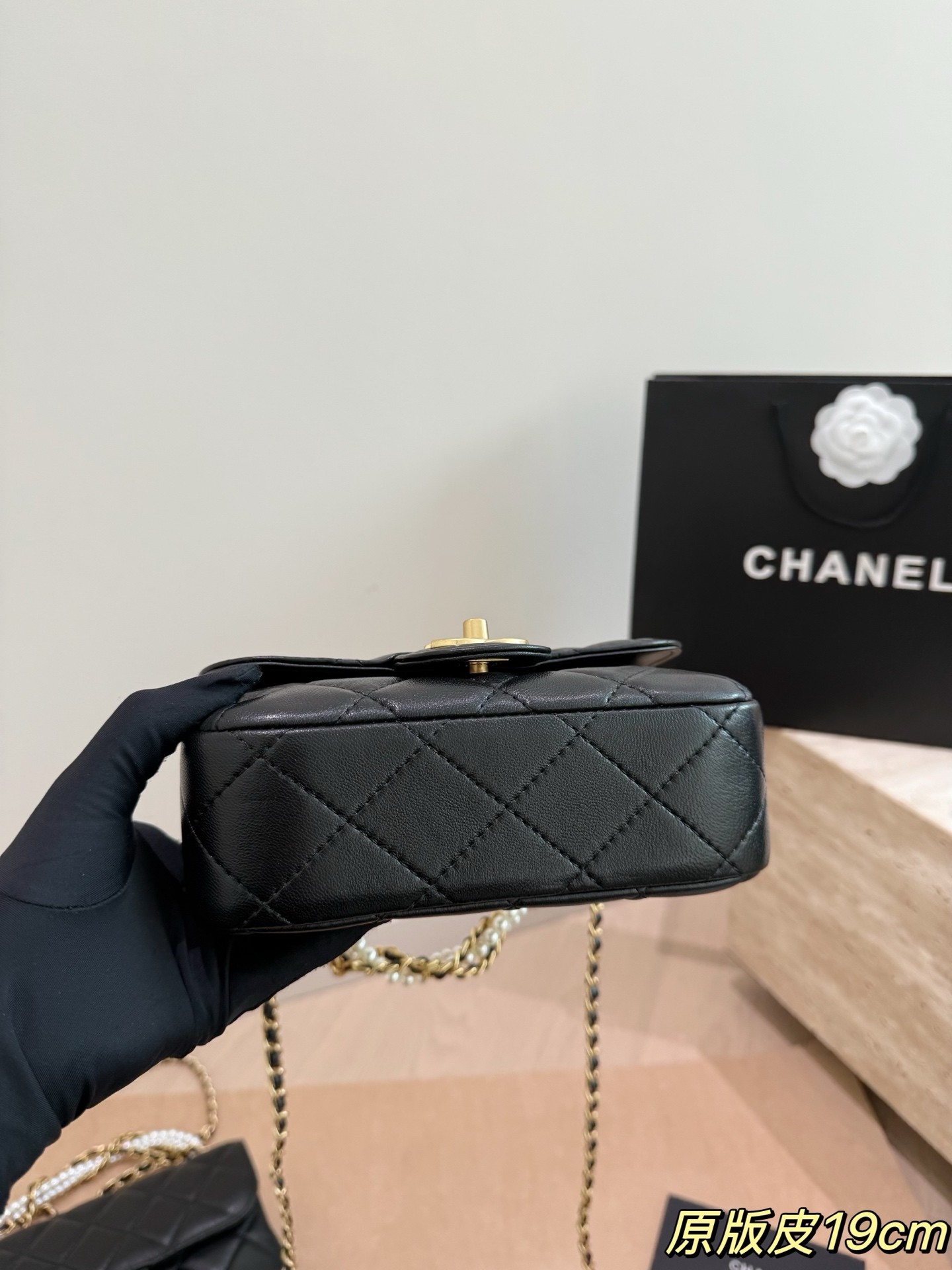(Chanel) Mini Flap Bag with Pearl Chain Strap