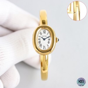 A mini bracelet watch from Cartier’s Baignoire collection.