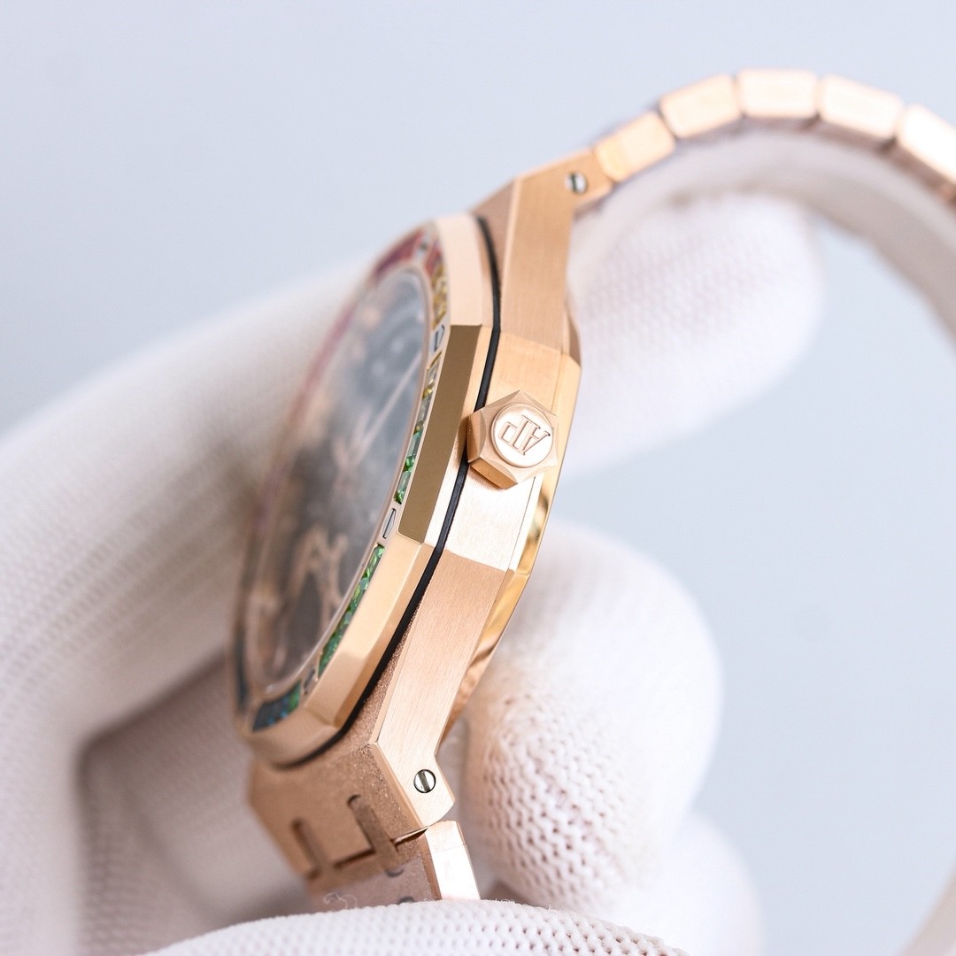 (Audemars Piguet) Royal Oak Frosted Gold Double Balance Wheel Skeleton Watch