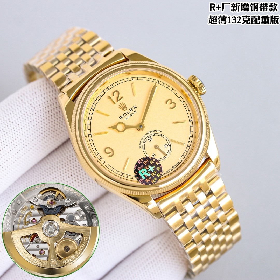 The 18K gold model from the Rolex Perpetual 1908 collection