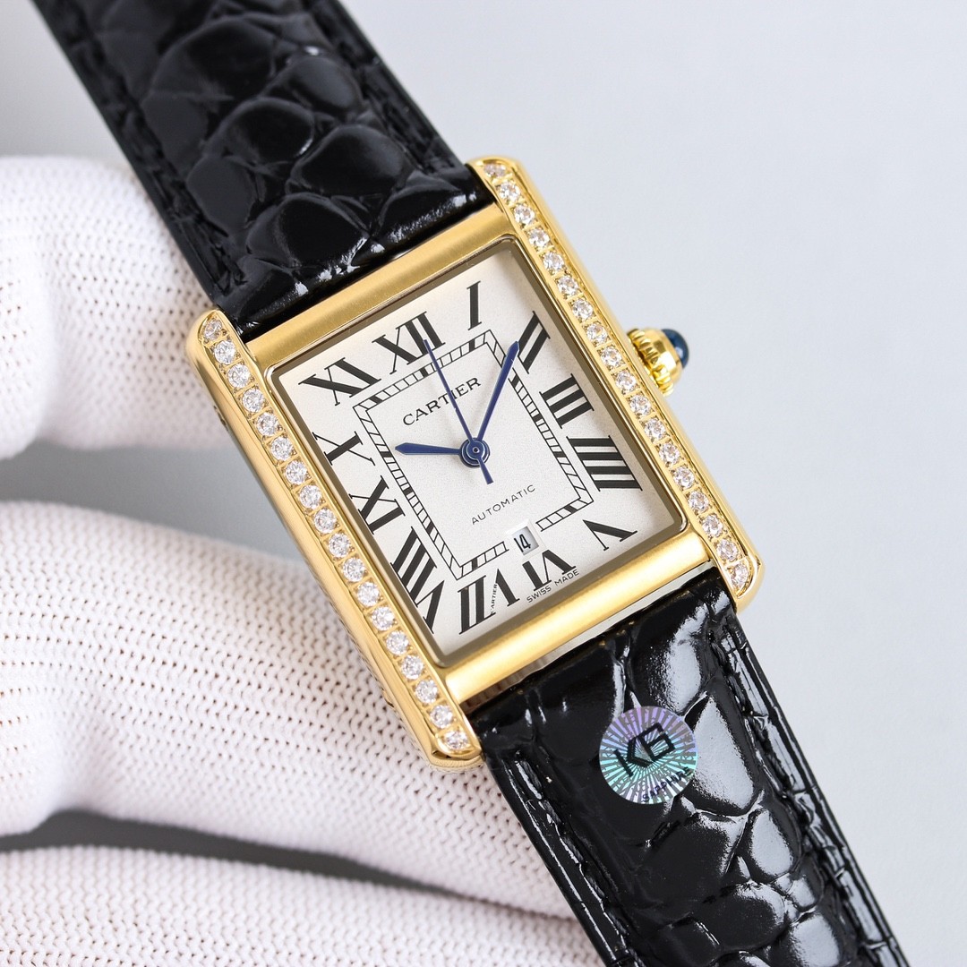 (Cartier) Men's automatic mechanical watch from the Tank collection.