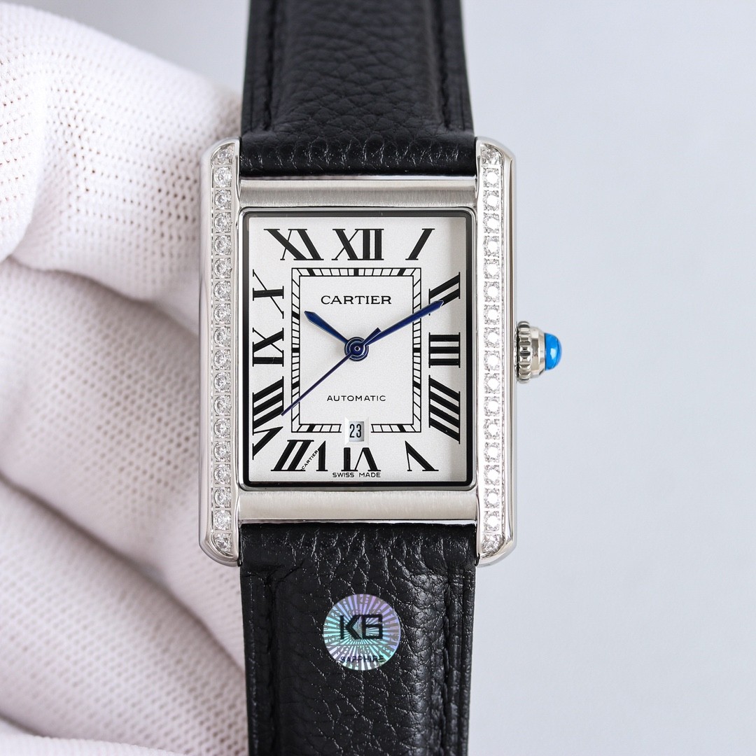 (Cartier) Men's automatic mechanical watch from the Tank collection.