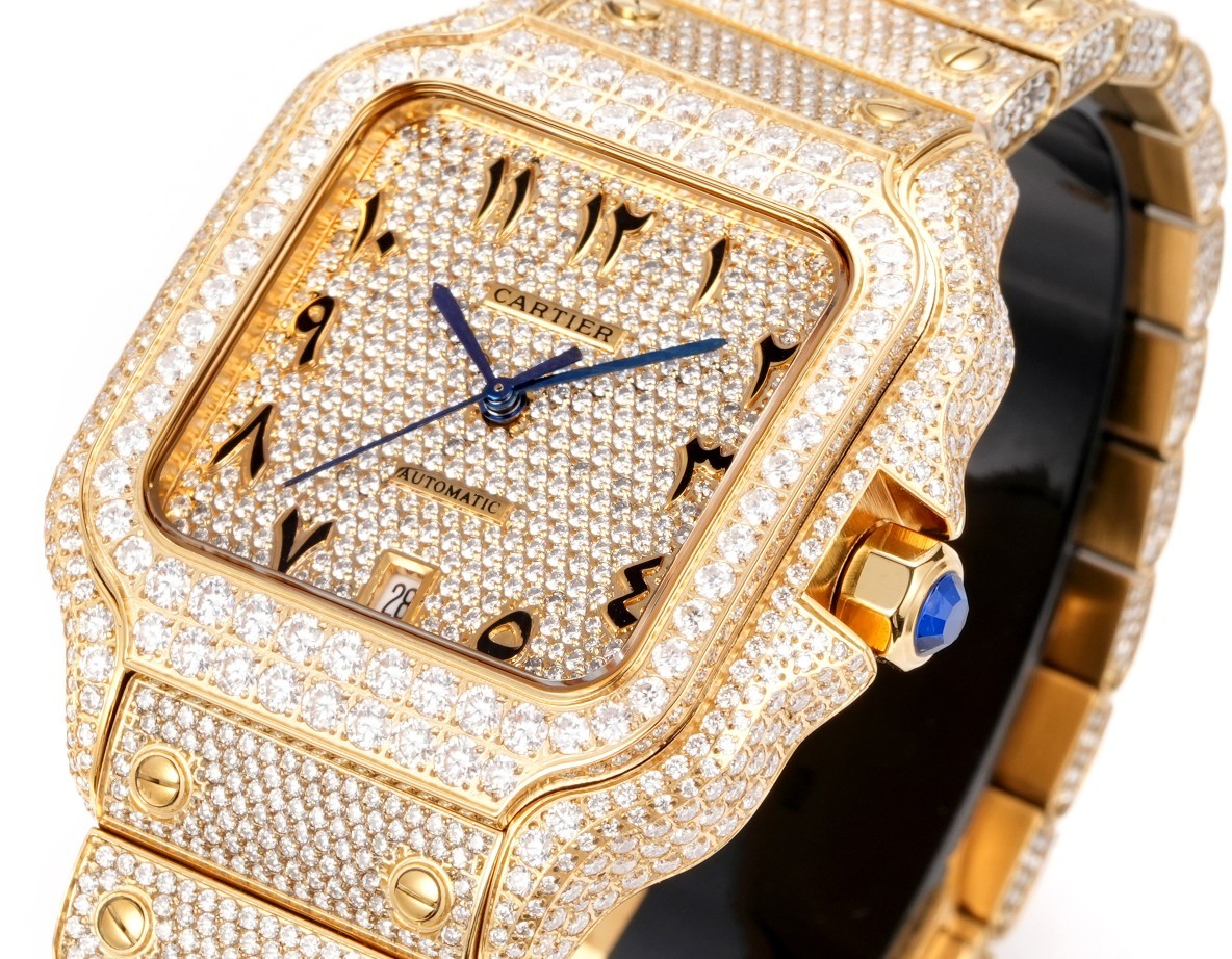 (Cartier) Custom-made full-diamond version of the Santos de Cartier collection